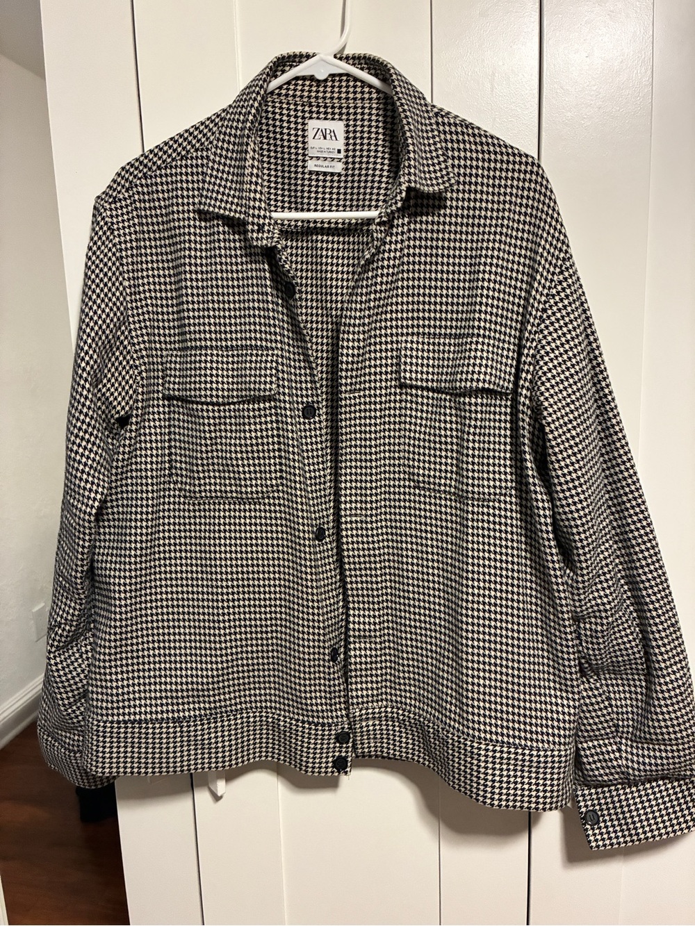 Zara Black & White Houndstooth Button Jacket